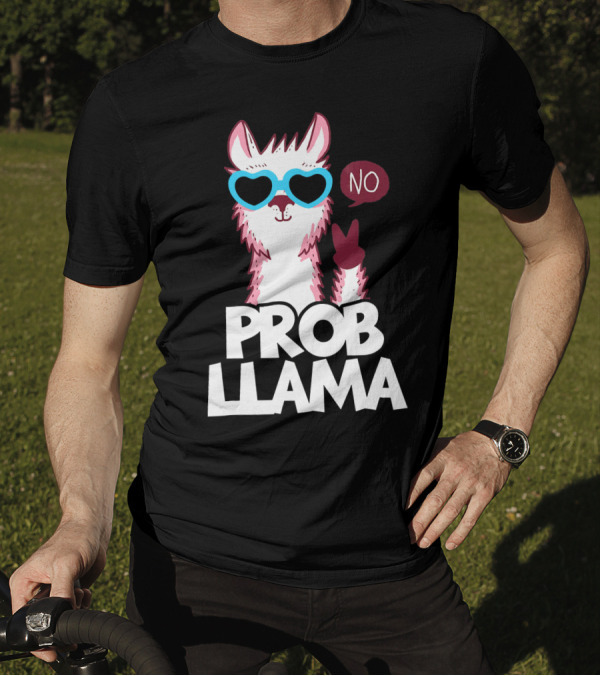 No Prob Llama Cool Peace Sign Heart Glasses T-Shirt