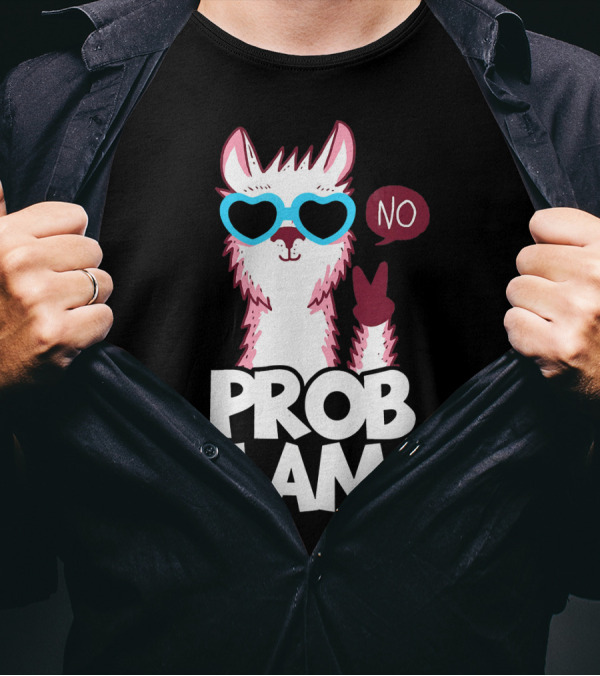 No Prob Llama Cool Peace Sign Heart Glasses T-Shirt