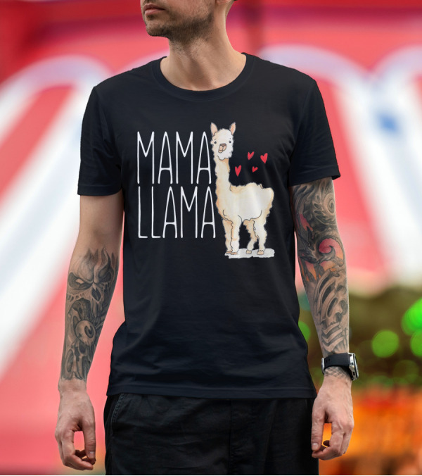 Premium T-Shirt: Mama Llama Cute Llama Illustration with Hearts T-Shirt Mama Llama Cute Llama Illustration with Hearts T-Shirt