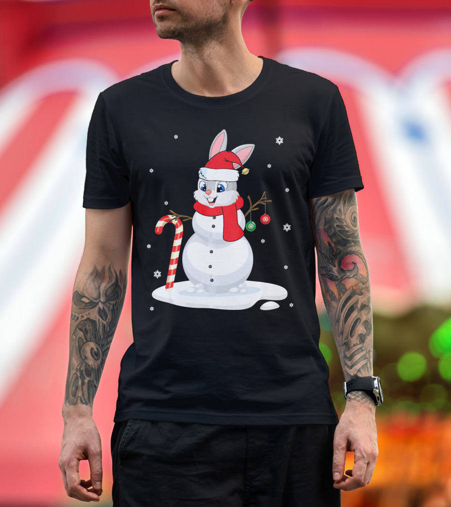 Rabbit Snowman Xmas Costume Candy Cane Snowflakes T-Shirt
