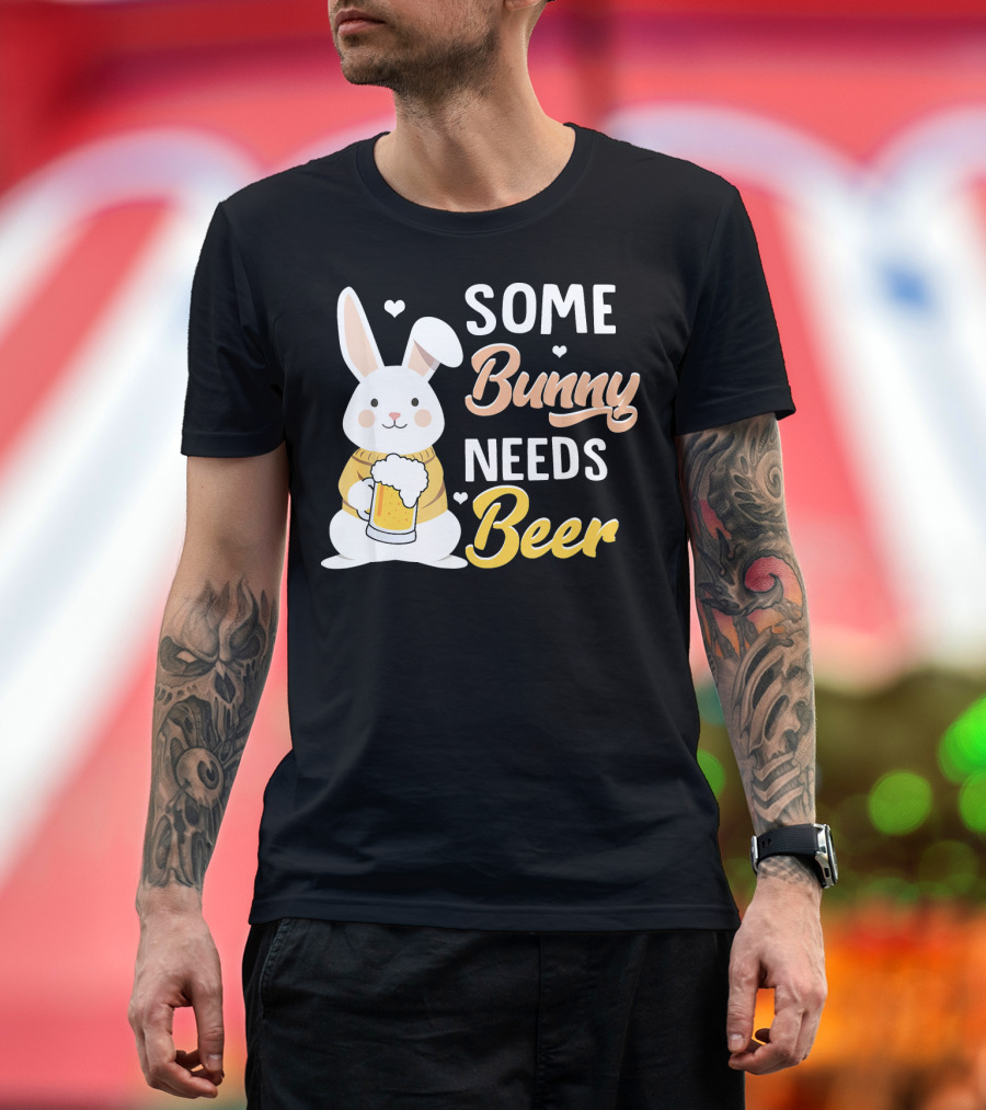 Some Bunny Needs Beer Funny Drinking Bunny with Beer Mug T-Shirt