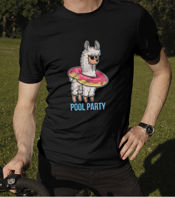 Pool Party Llama With Doughnut Float Inflatable T-Shirt