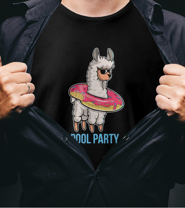 Pool Party Llama With Doughnut Float Inflatable T-Shirt