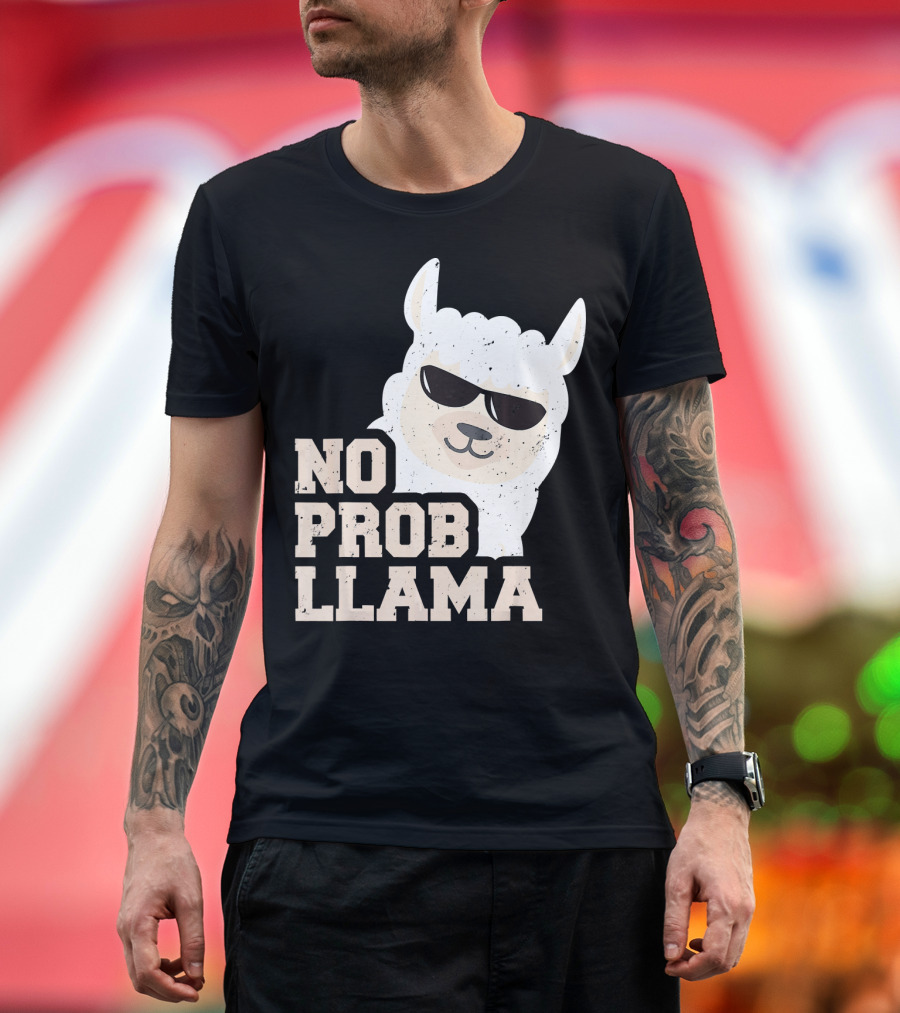 NO PROB LLAMA Funny Llama Wearing Sunglasses T-Shirt