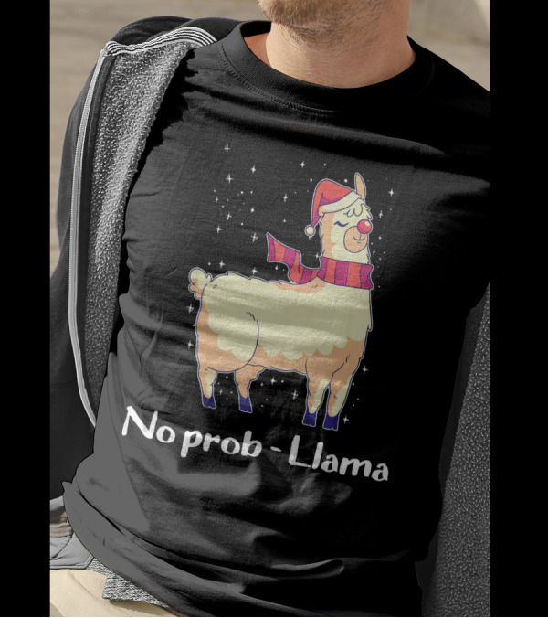 No Prob Llama Cute Llama And Alpaca Lover Festive Santa Hat Snowflakes T-Shirt