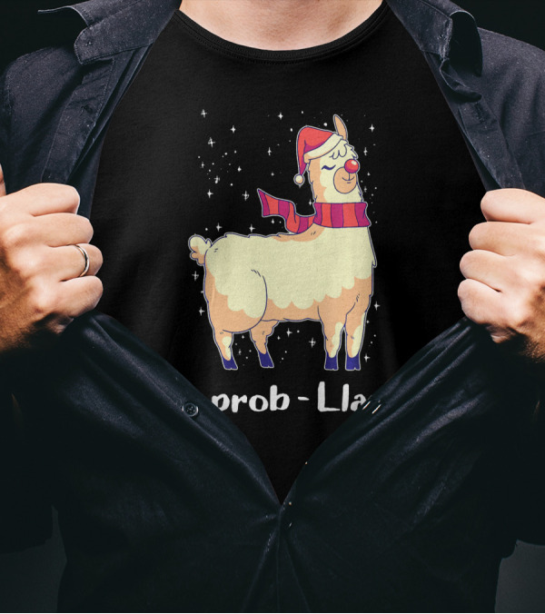 No Prob Llama Cute Llama And Alpaca Lover Festive Santa Hat Snowflakes T-Shirt
