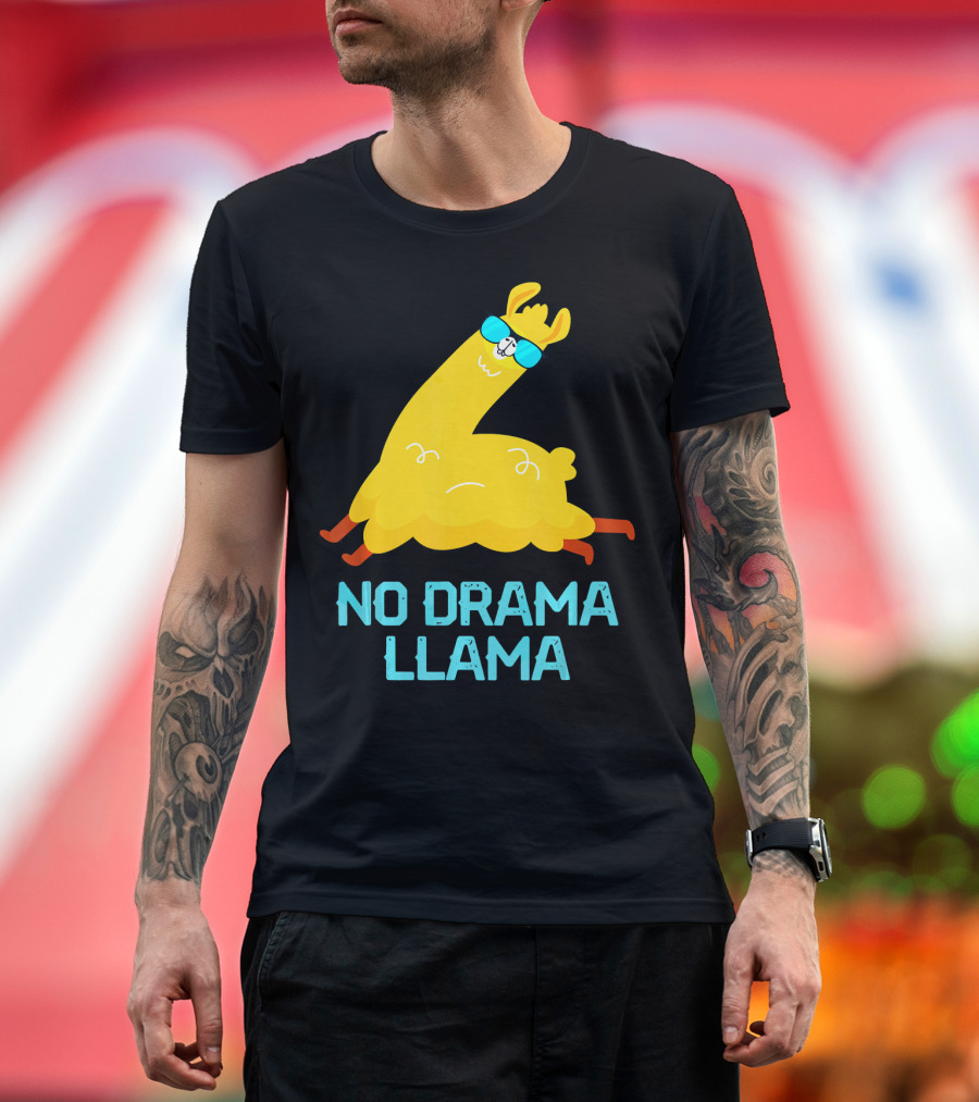 No Drama Llama Funny Alpaca Featuring Yellow Llama in Sunglasses T-Shirt