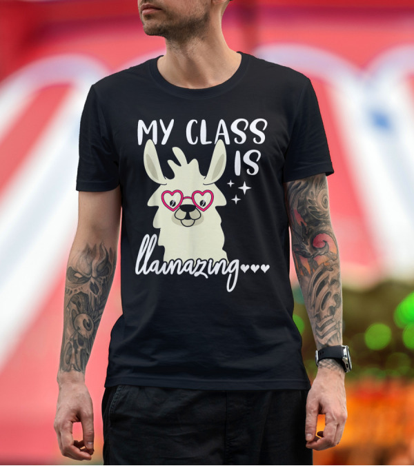 Premium T-Shirt: My Class is Llamazing Llama Heart Glasses Stars T-Shirt My Class is Llamazing Llama Heart Glasses Stars T-Shirt