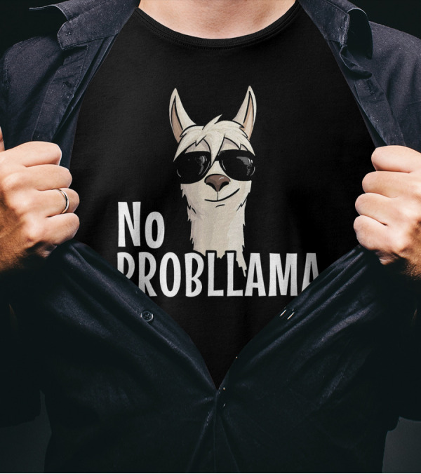 No ProbLlama Funky Alpaca Hipster Llama Sunglasses T-Shirt
