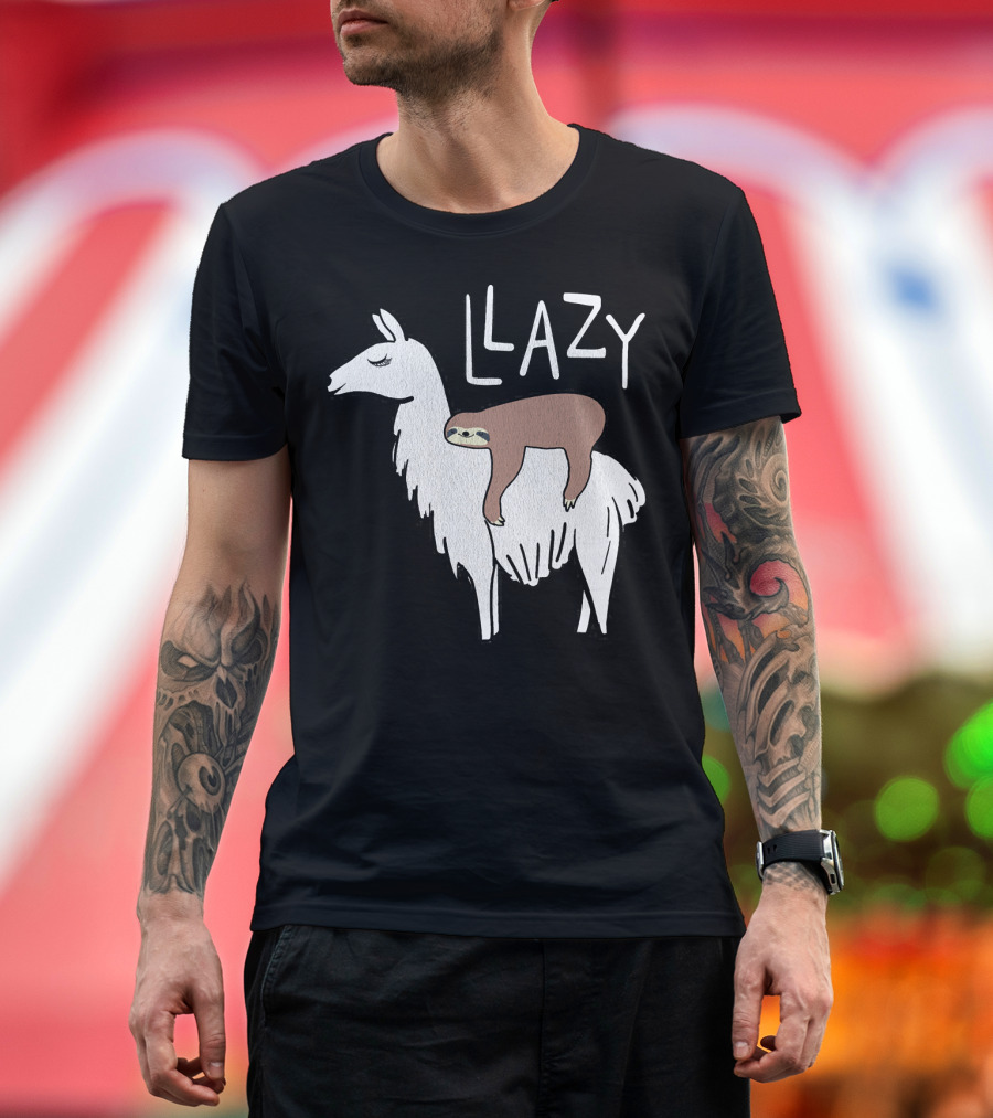 LLazy Llama with Sloth Lazy Nap T-Shirt