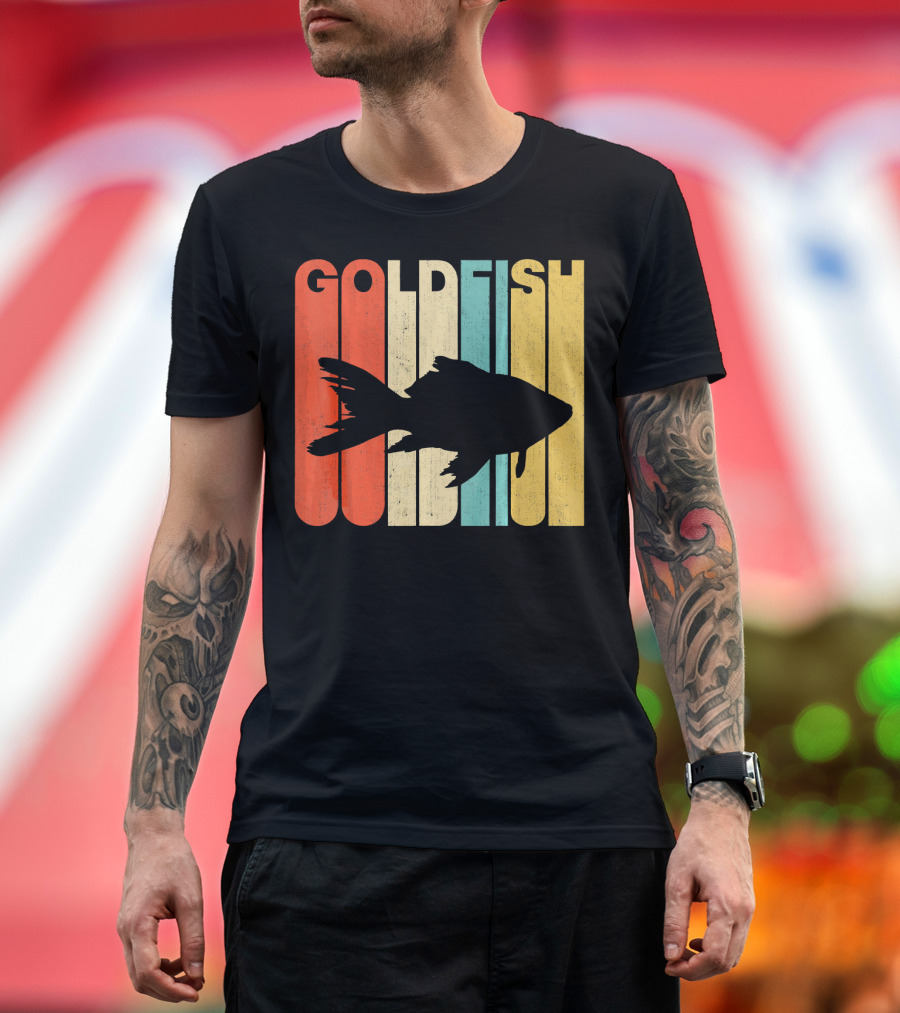 Vintage Retro Goldfish Silhouette Multicolor Stripes T-Shirt