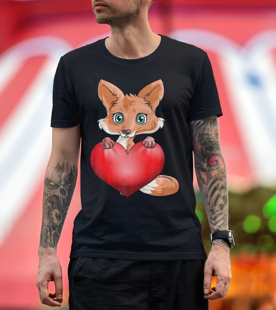 Valentines Day Fox Holding Heart T-Shirt