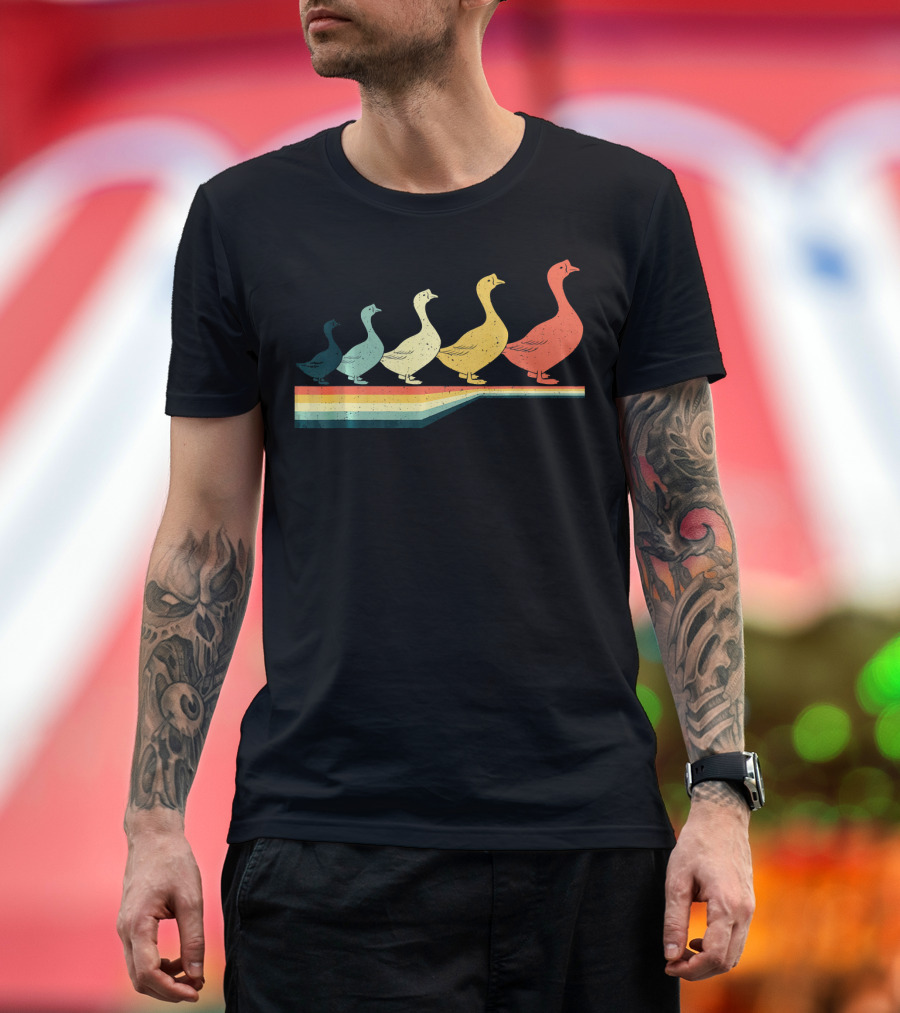 Vintage Retro Goose Animal Lover Zookeep Row Colorful T-Shirt