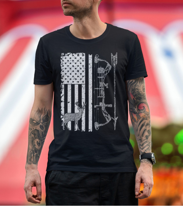 Premium T-Shirt: American Flag Deer Bow Hunting Arrow T-Shirt American Flag Deer Bow Hunting Arrow T-Shirt