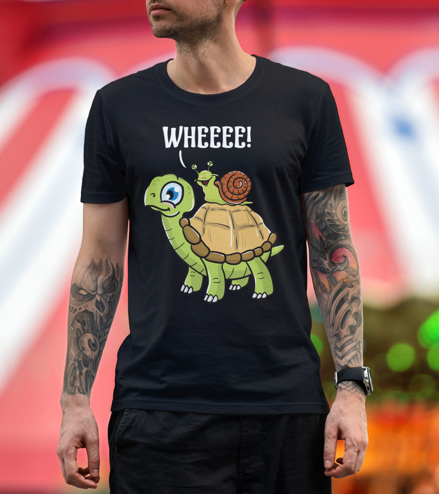 Wheeee Cute Funny Snail Riding on Turtle T-Shirt