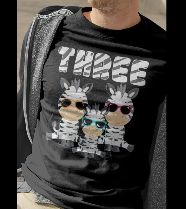 Three Cool Zebra 3rd Birthday Party 3 Year Old T-Shirt