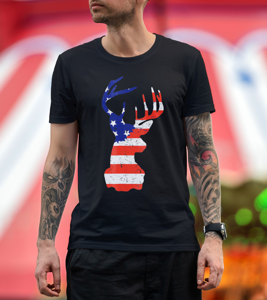 Patriotic American Flag Deer Silhouette for 4th of July T-Shirt