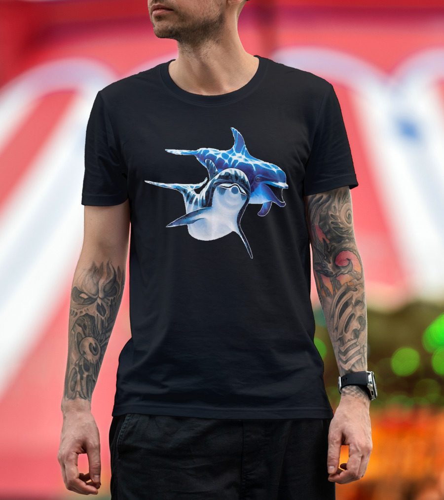 Cute Playful Dolphins Making Waves Splashes T-Shirt