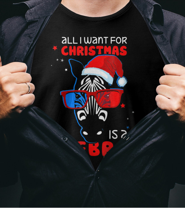 All I Want For Christmas Is A Zebra Wearing Santa Hat And 3D Glasses T-Shirt