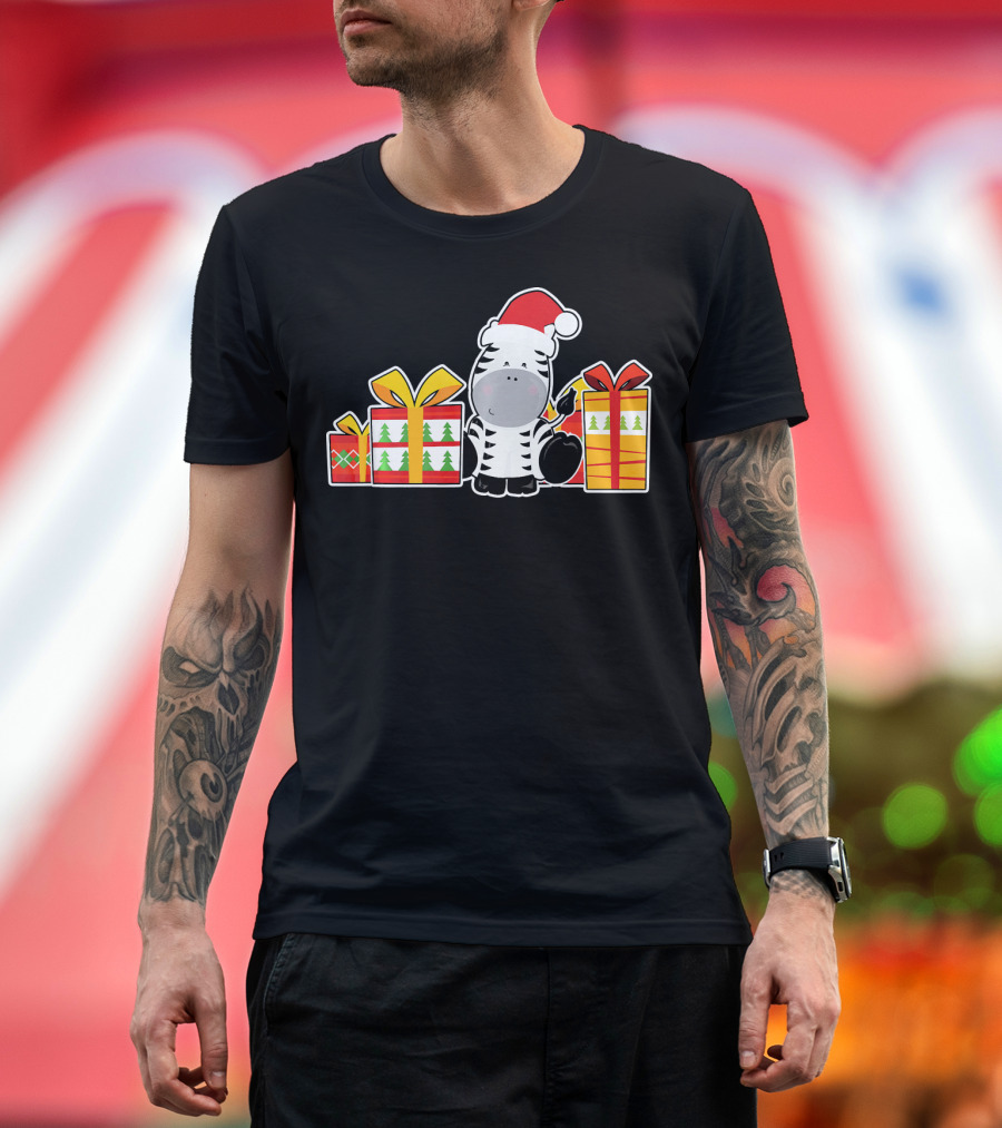 Baby Zebra with Santa Hat and Christmas Presents T-Shirt