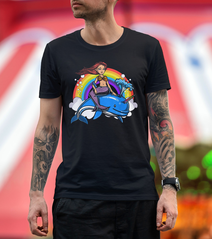 Mermaid Riding Unicorn Whale T-Shirt