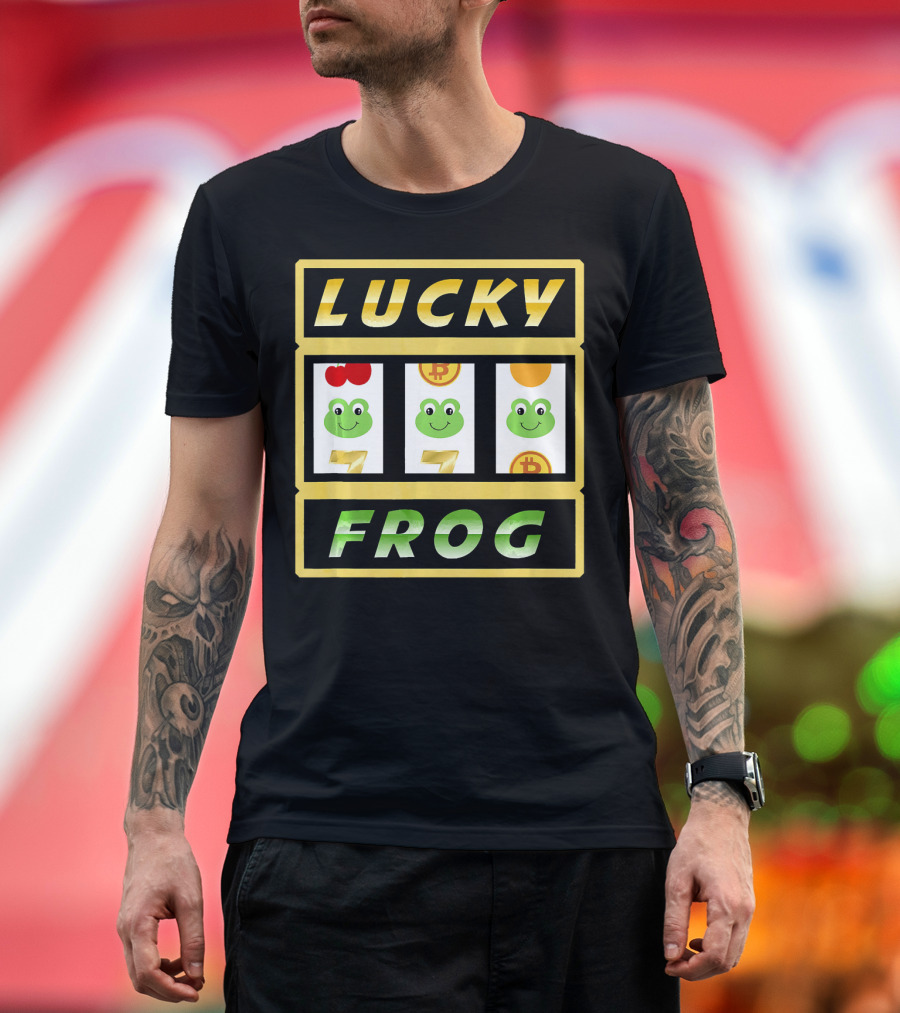 Lucky Frog Slot Machine Jackpot with Frogs and Bitcoin Symbols T-Shirt
