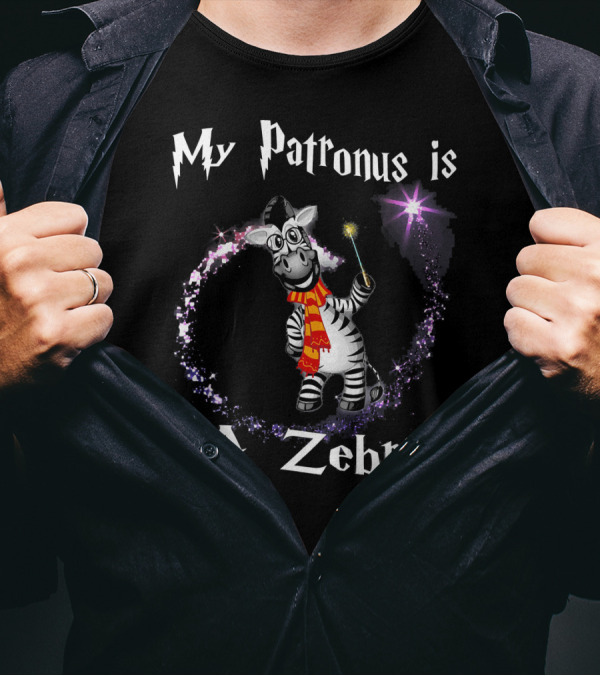 My Patronus Is A Zebra Magic Wand Zebra Wearing Scarf T-Shirt
