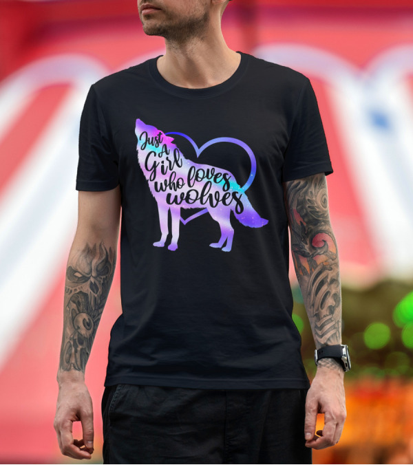 Premium T-Shirt: Just a Girl Who Loves Wolves Heart Pride T-Shirt Just a Girl Who Loves Wolves Heart Pride T-Shirt