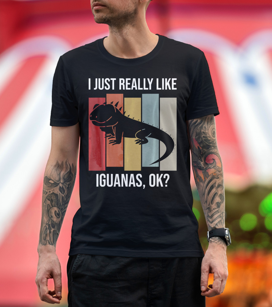 I Just Really Like Iguanas OK Colorful Striped Iguana T-Shirt
