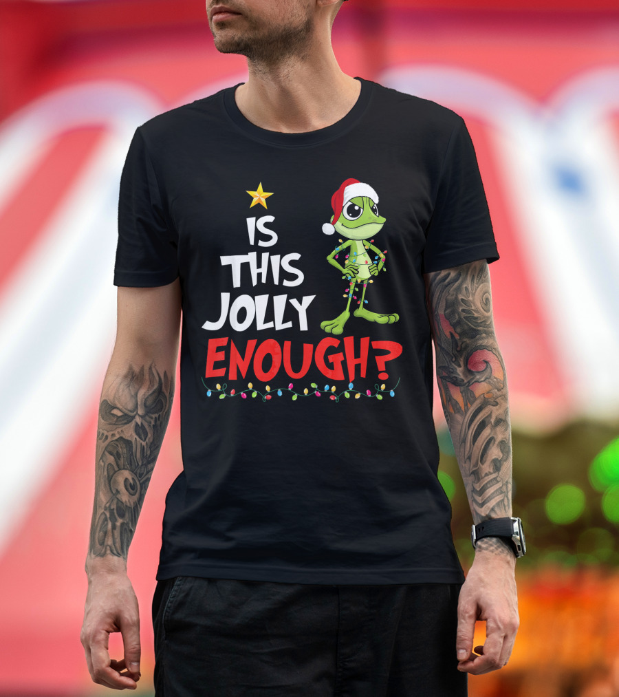 Is This Jolly Enough Frog Santa Hat Christmas Lights T-Shirt