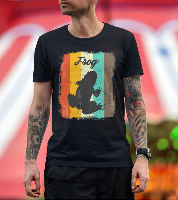 Premium T-Shirt: Frog Retro 70s Vintage Amphibian Stripes T-Shirt Frog Retro 70s Vintage Amphibian Stripes T-Shirt
