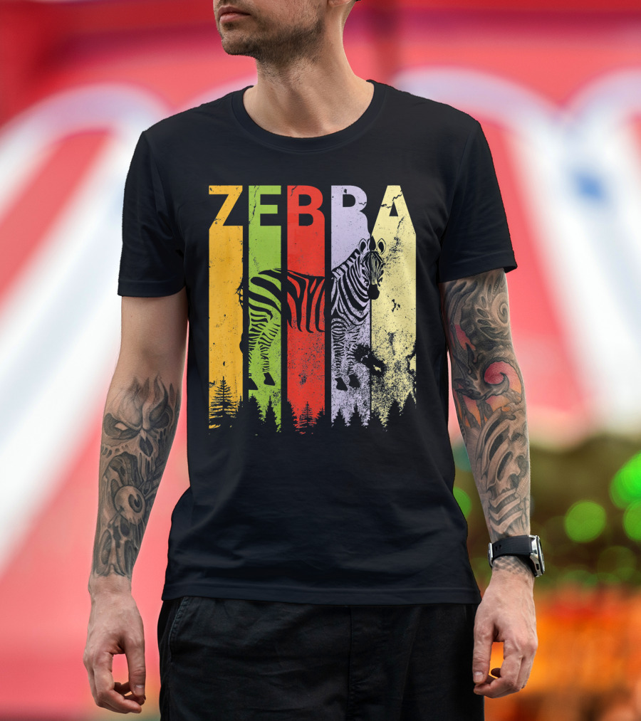 Zebra Lover Funny Vintage Retro Style Colorful Forest Stripes T-Shirt