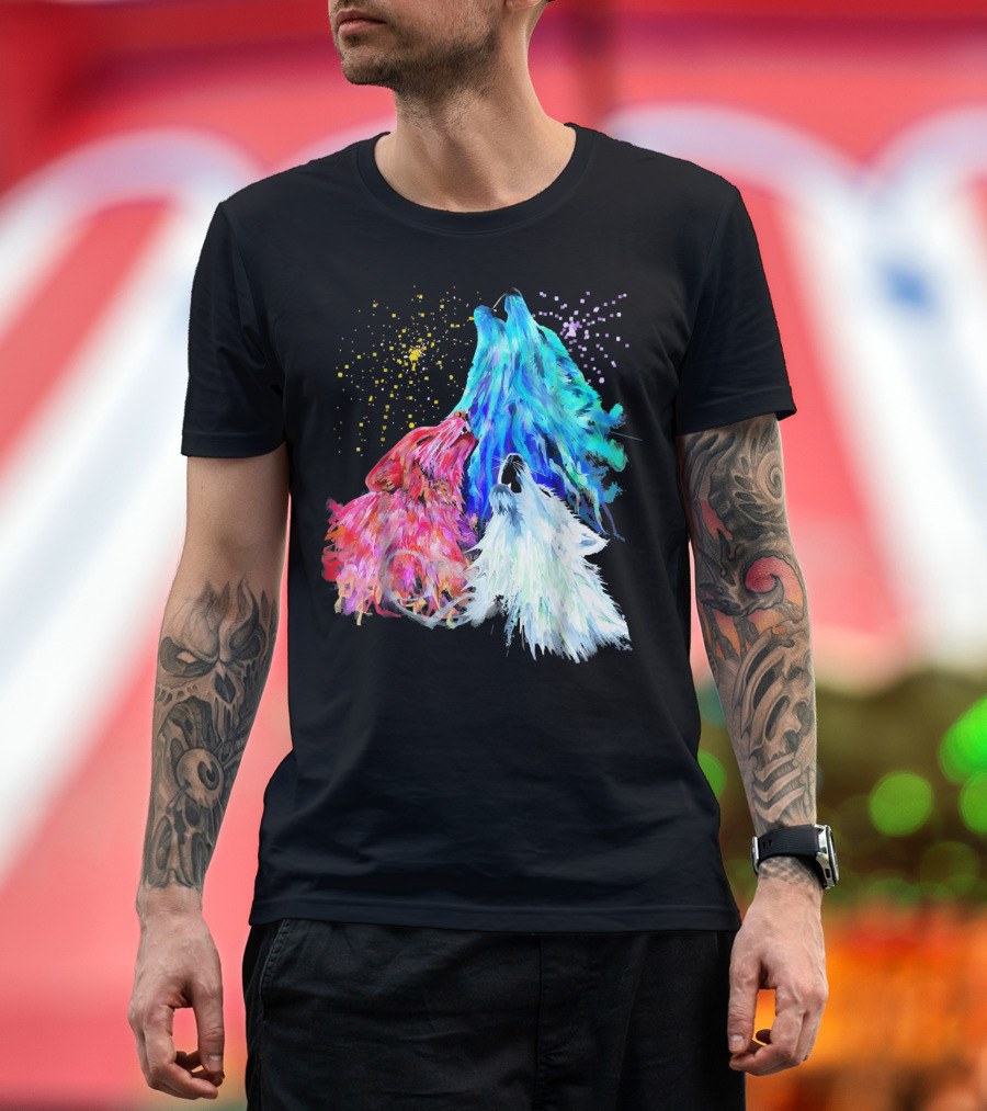 Fourth of July American Wolf Howling with Fireworks Burst T-Shirt
