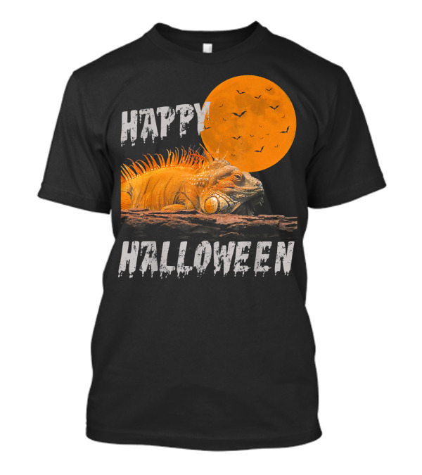 Happy Halloween Iguana With Full Moon And Bats T-Shirt