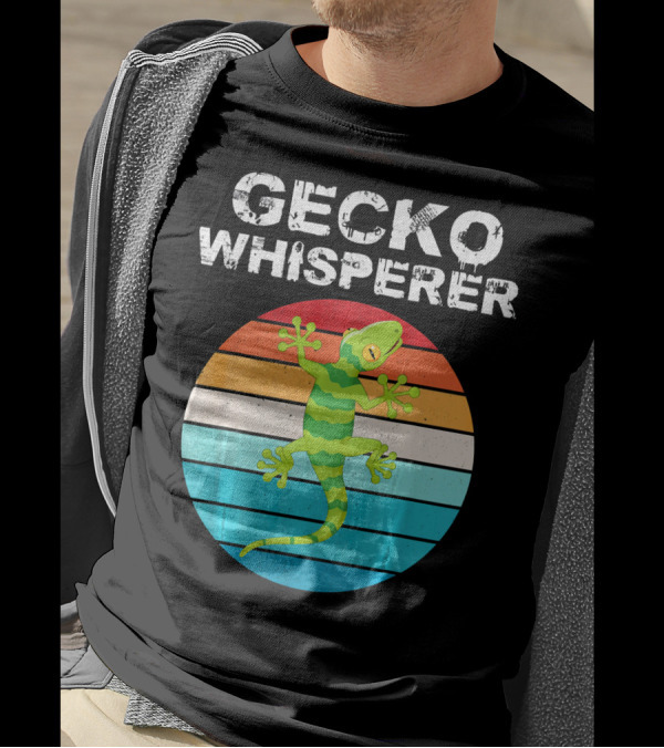 Gecko Whisperer Retro Sunset Stripe Reptile T-Shirt