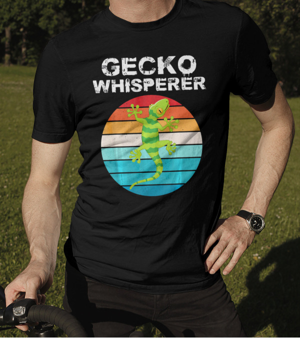 Gecko Whisperer Retro Sunset Stripe Reptile T-Shirt