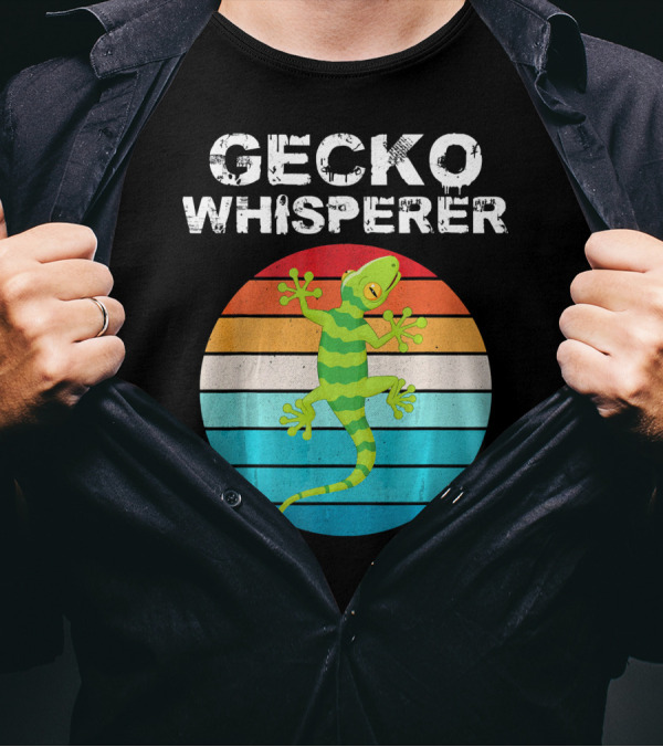 Gecko Whisperer Retro Sunset Stripe Reptile T-Shirt