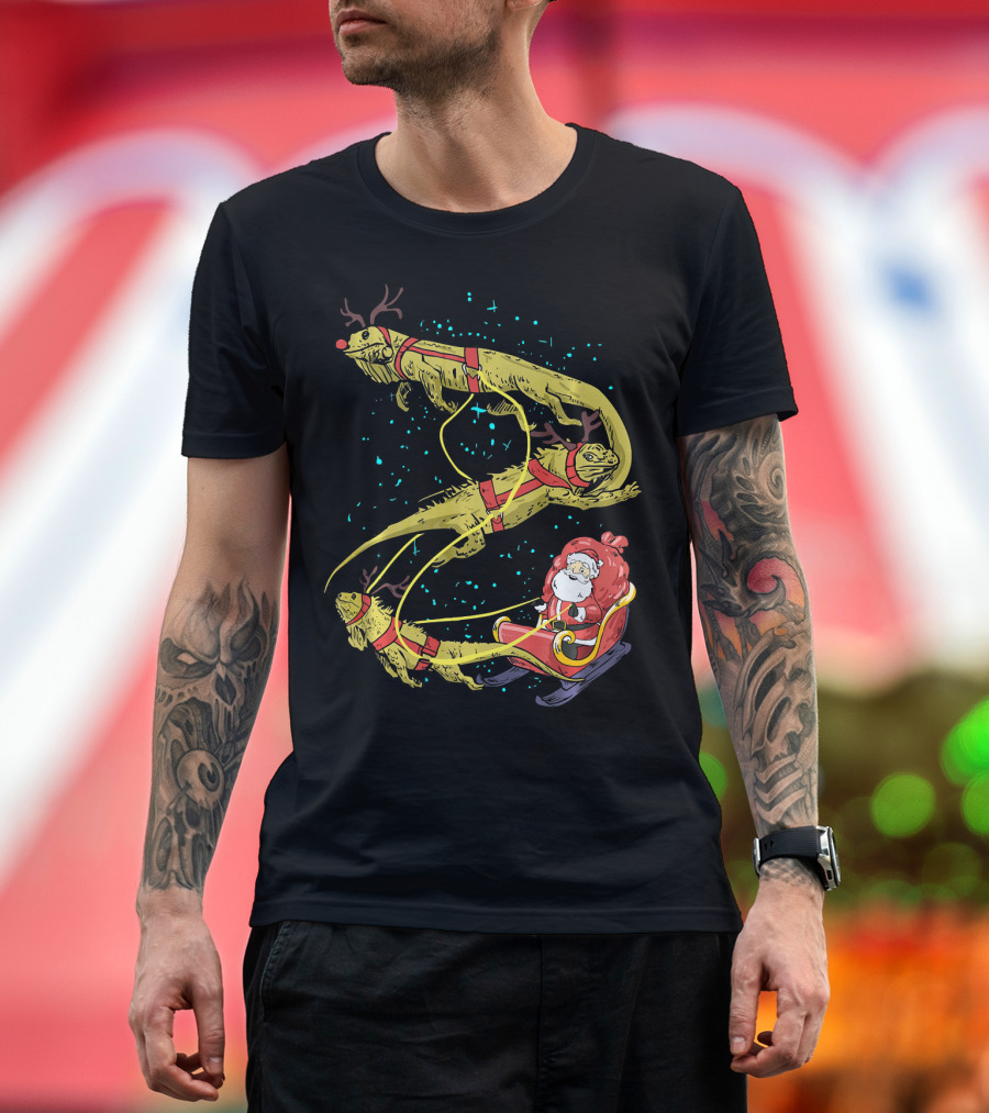 Funny Iguana Christmas Santa Sleigh Reptile Holiday T-Shirt