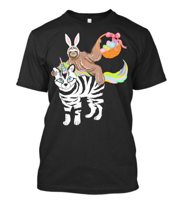 Egg Basket Sloth Bunny Riding Unicorn Zebra T-Shirt