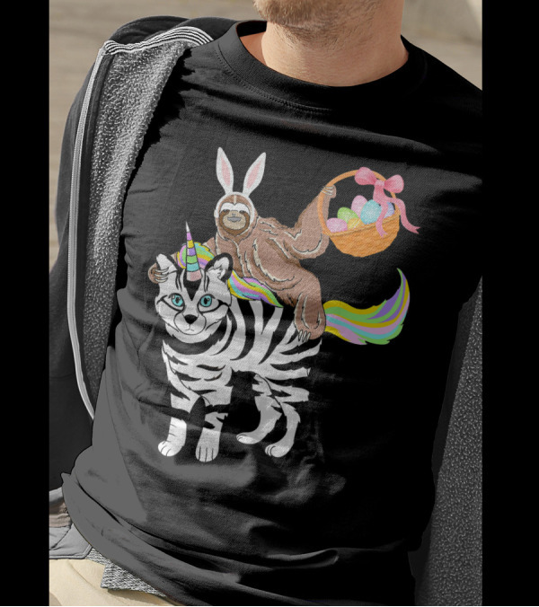 Egg Basket Sloth Bunny Riding Unicorn Zebra T-Shirt