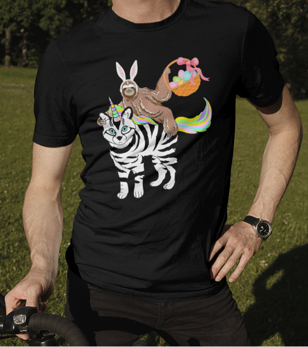 Egg Basket Sloth Bunny Riding Unicorn Zebra T-Shirt