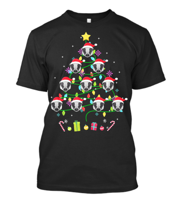 Funny Christmas Badger Tree With Colorful LED Decorations T-Shirt