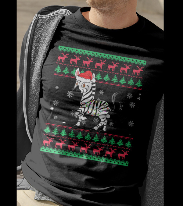 Funny Zebra Christmas Santa Hat Snowflakes T-Shirt