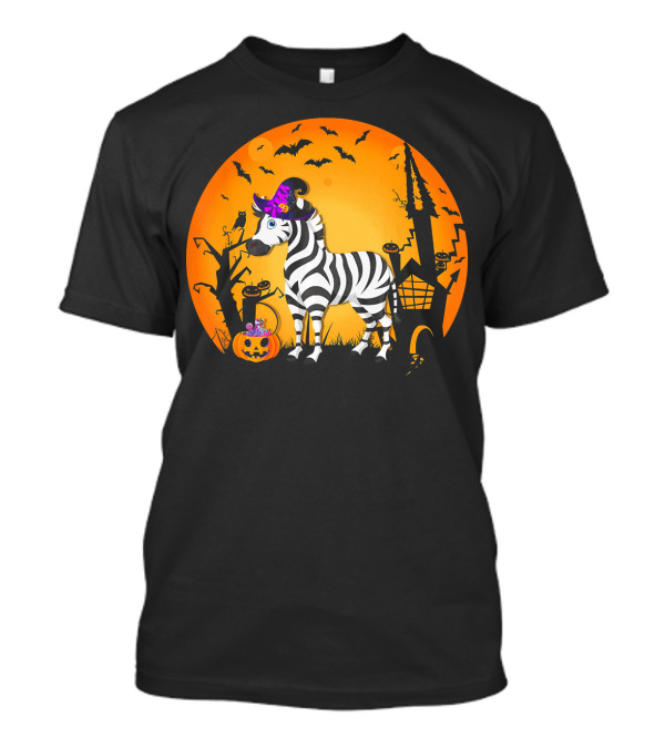 Halloween Zebra Witch Hat Pumpkin Spooky Night Scene T-Shirt