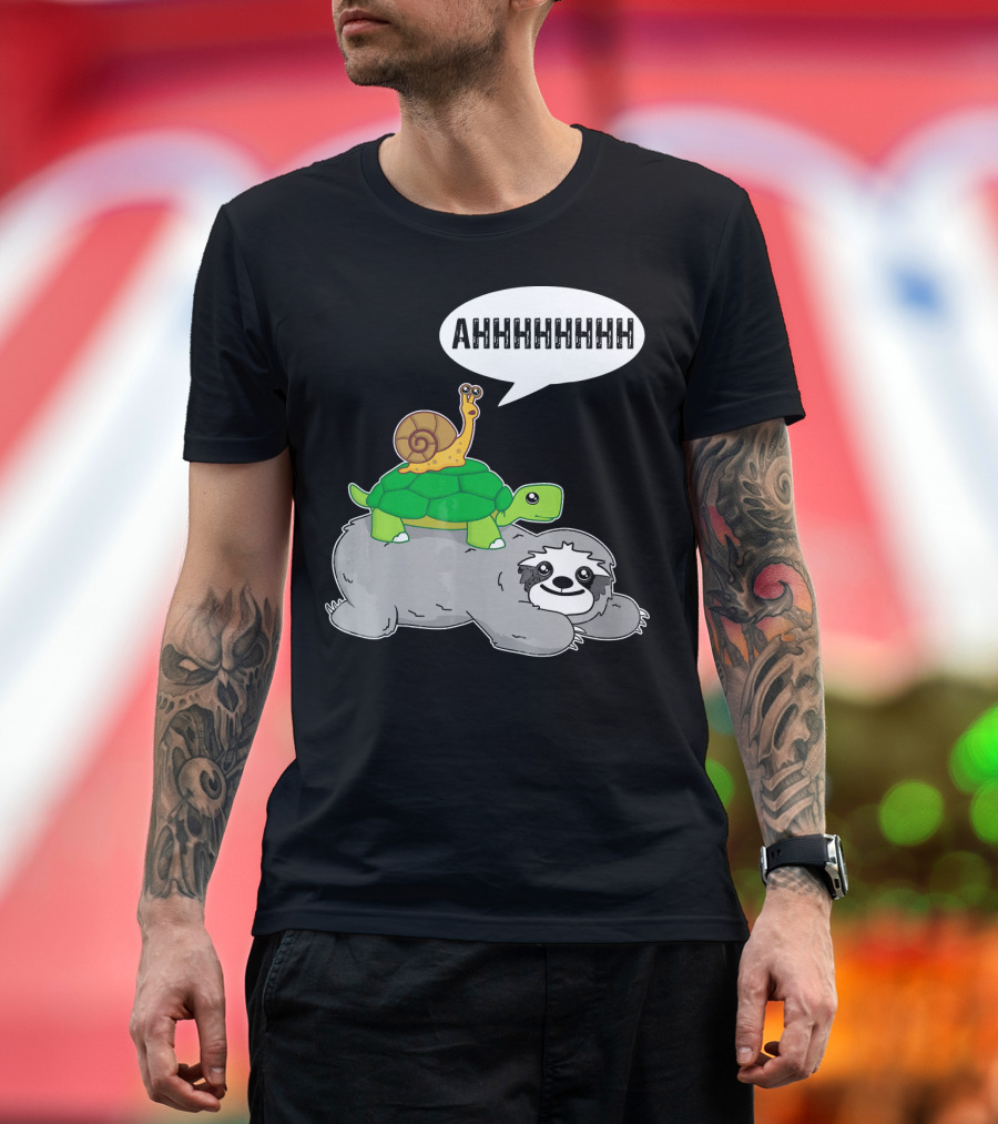 Funny Slow Sloth Riding Turtle Snail AHHHHHHHHH T-Shirt