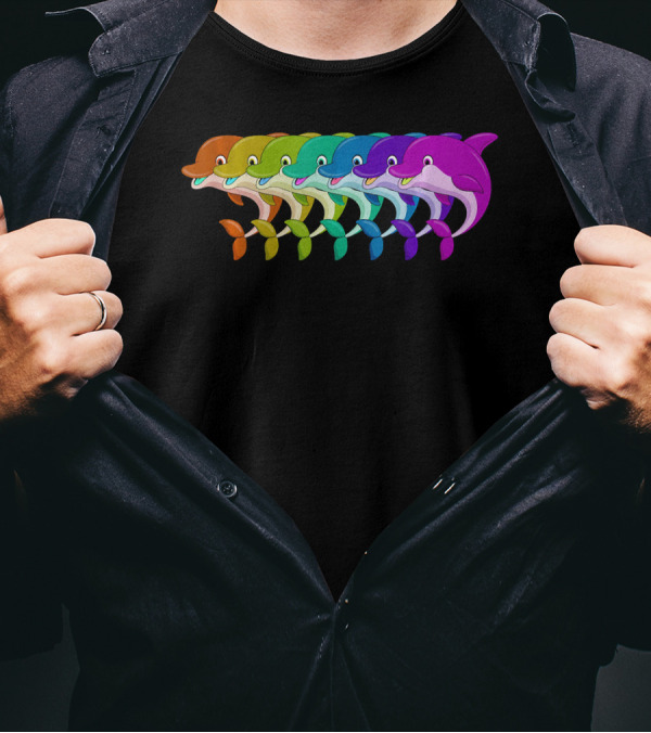 Cute Rainbow Dolphins Funny Dolphins T-Shirt