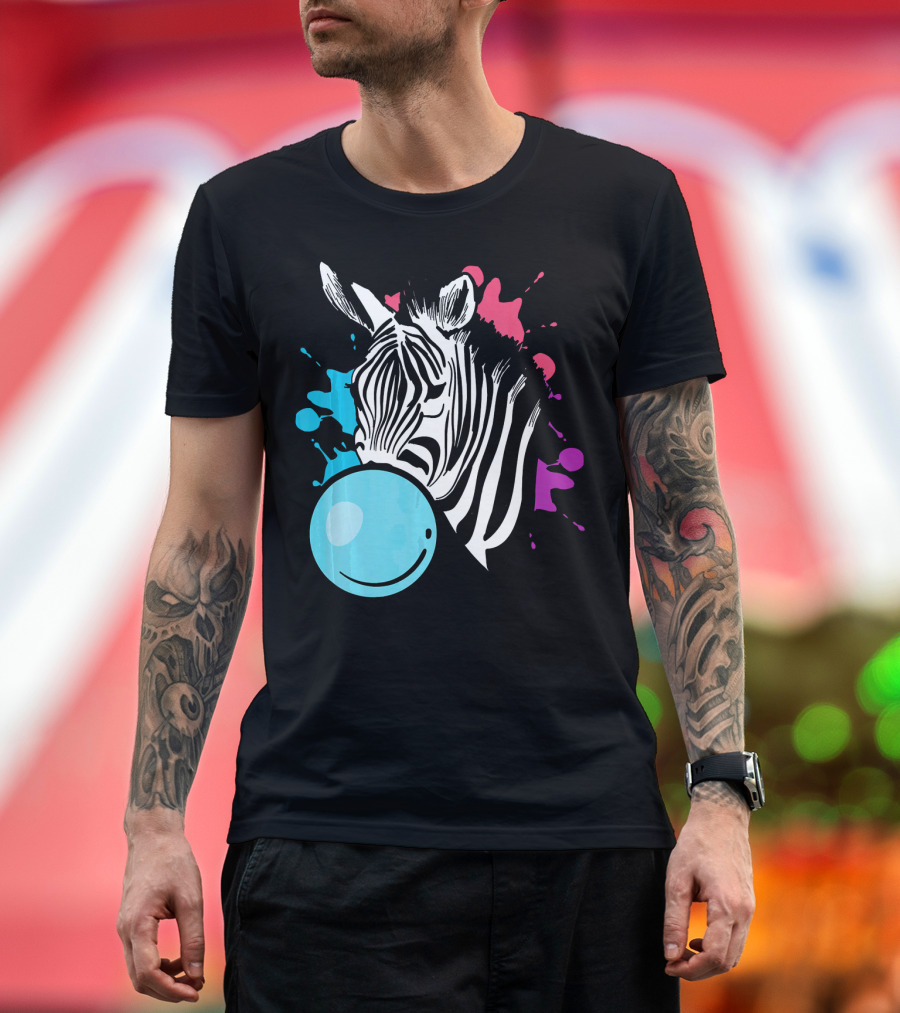 Funny Cool Bubble Gum Zebra Paint Splash T-Shirt