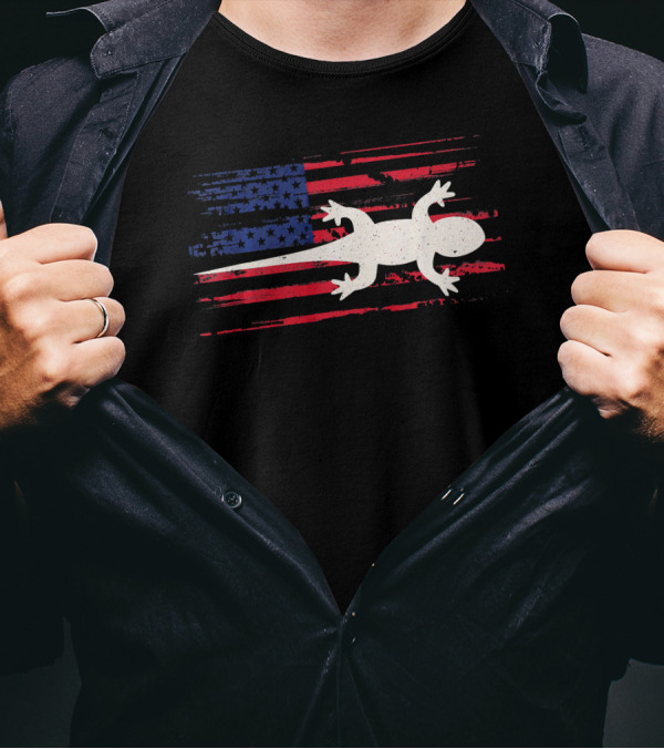 Gecko Lizard American Flag 4th Of July USA T-Shirt
