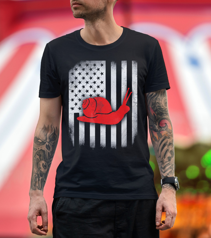 Snail USA Flag Stars Stripes T-Shirt