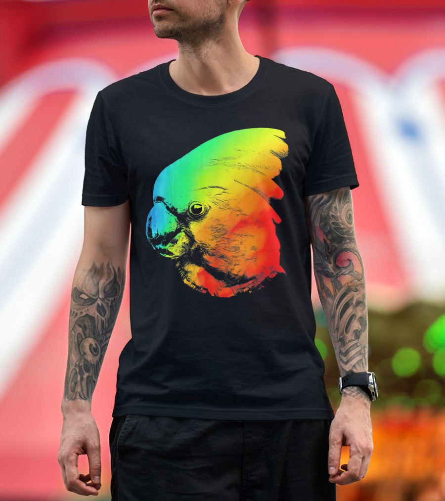UMBRELLA COCKATOO Colorful Rainbow Parrot Head Vibrant Spectrum T-Shirt